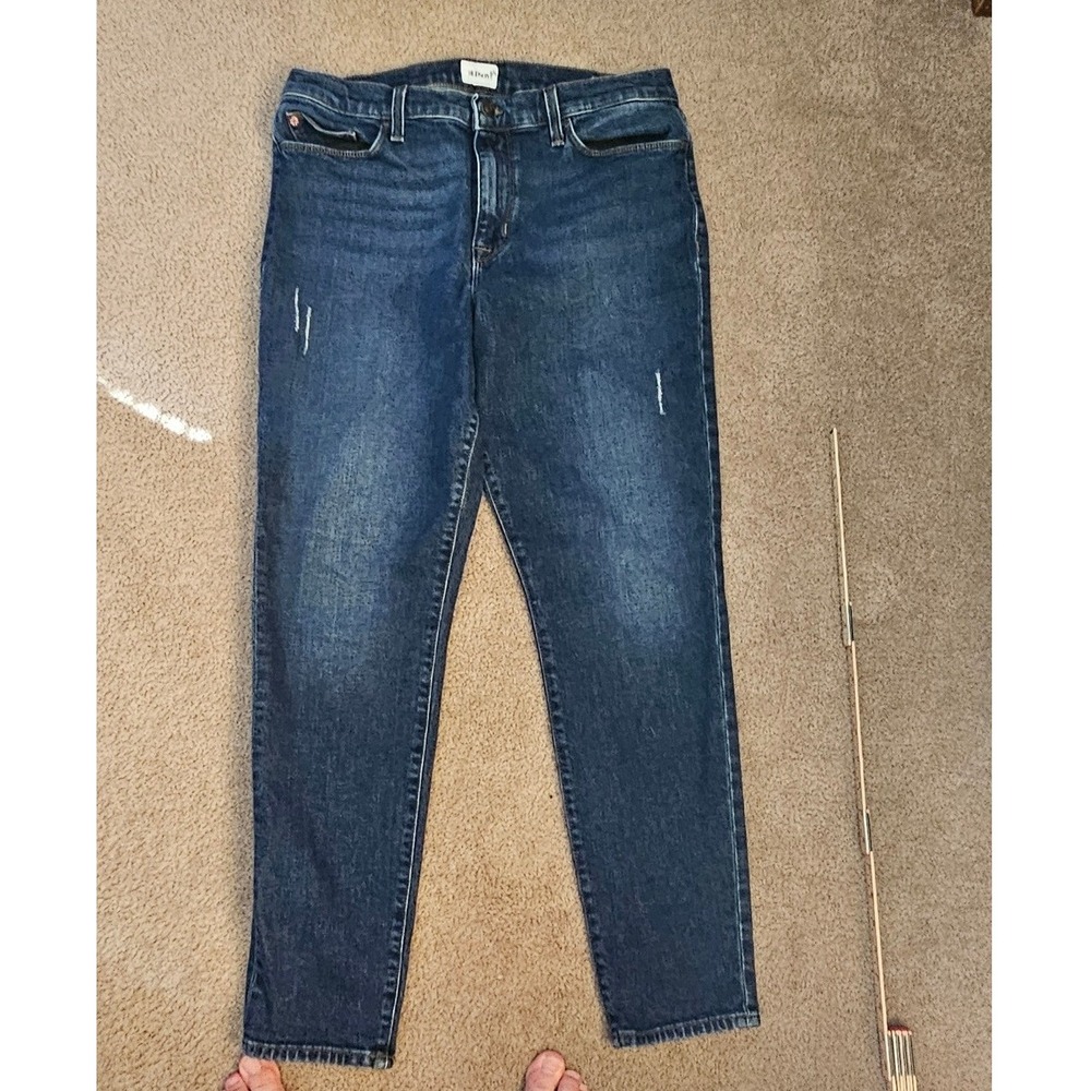 Hudson Women Dark Wash High Rise Straight Leg Distressed Denim Jeans Size 34